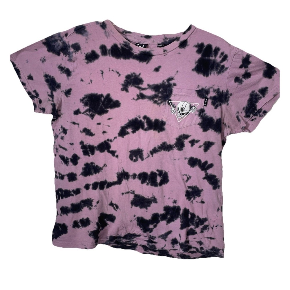 WXYZ Purple & Black Tie Dye Short Sleeve Cotton T Shirt w/pocket and Skull Small